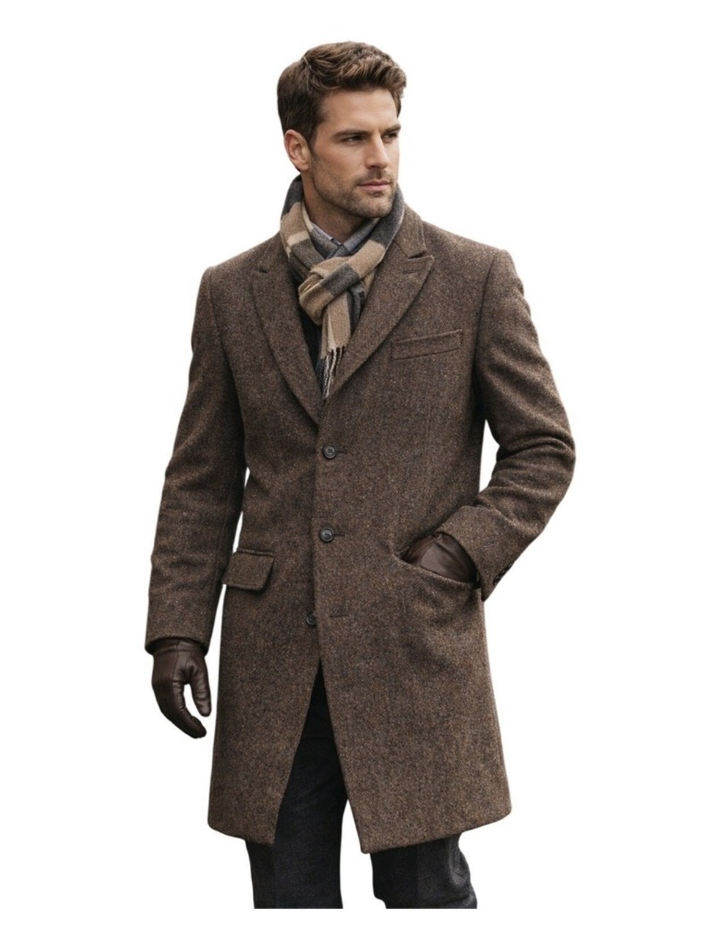 J.Lindeberg Brown Wool Tweed Coat, Size 43-44 (56 European)